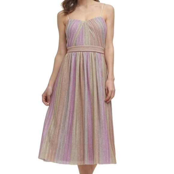 NWT Vince Camuto Women Metallic Striped Jersey Midi Dress sz 10 - Picture 1 of 13